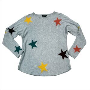 Rachel Zoe Gray Grey Star Cashmere Blend Long Sleeve Sweater Top Size M